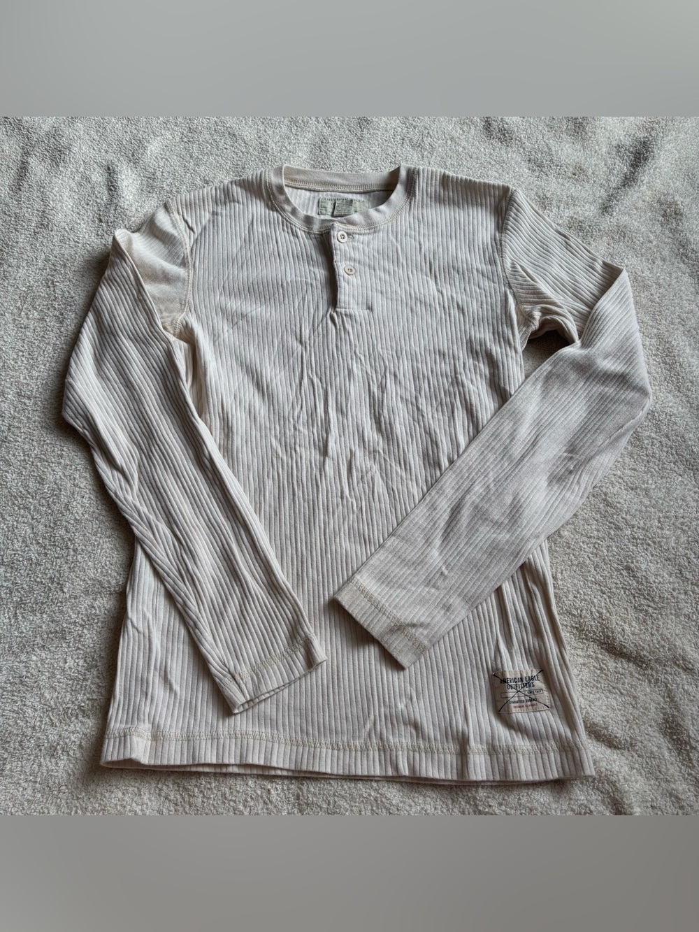 American Eagle Outfitters Cream Ribbed Henley Long-Sleeve Shirt